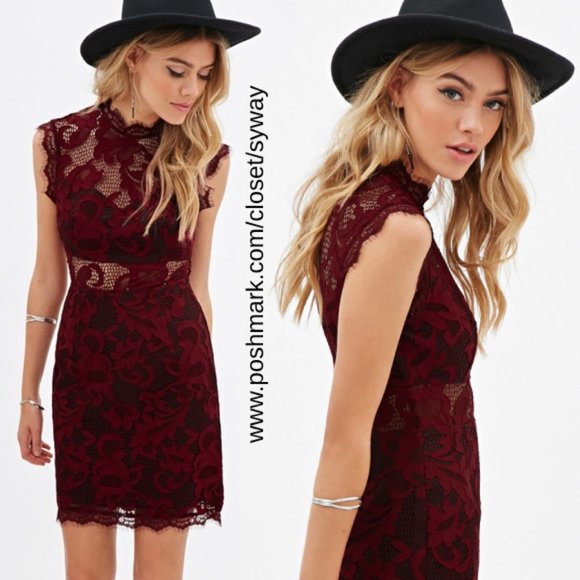 Forever 21 Maroon Cut-Out Lace Dress - Picture 1 of 13